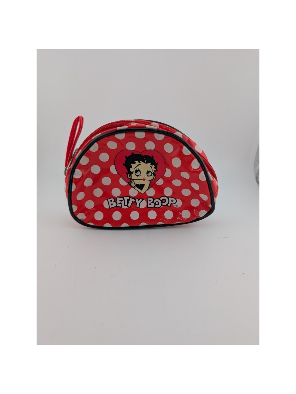 Vintage Betty Boop Makeup Bag Coin Purse Zipper Red White Polka Dots 5.5x4" PVC